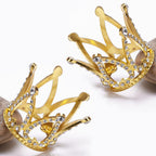 2Pcs Mini Infant Crown Baby Princess Tiara Cake Topper Crystal Rhinestone Small Gold Cupcake Crown for Newborn Photo Prop Royal Prince Themed Birthday Wedding Christmas Party Decorations