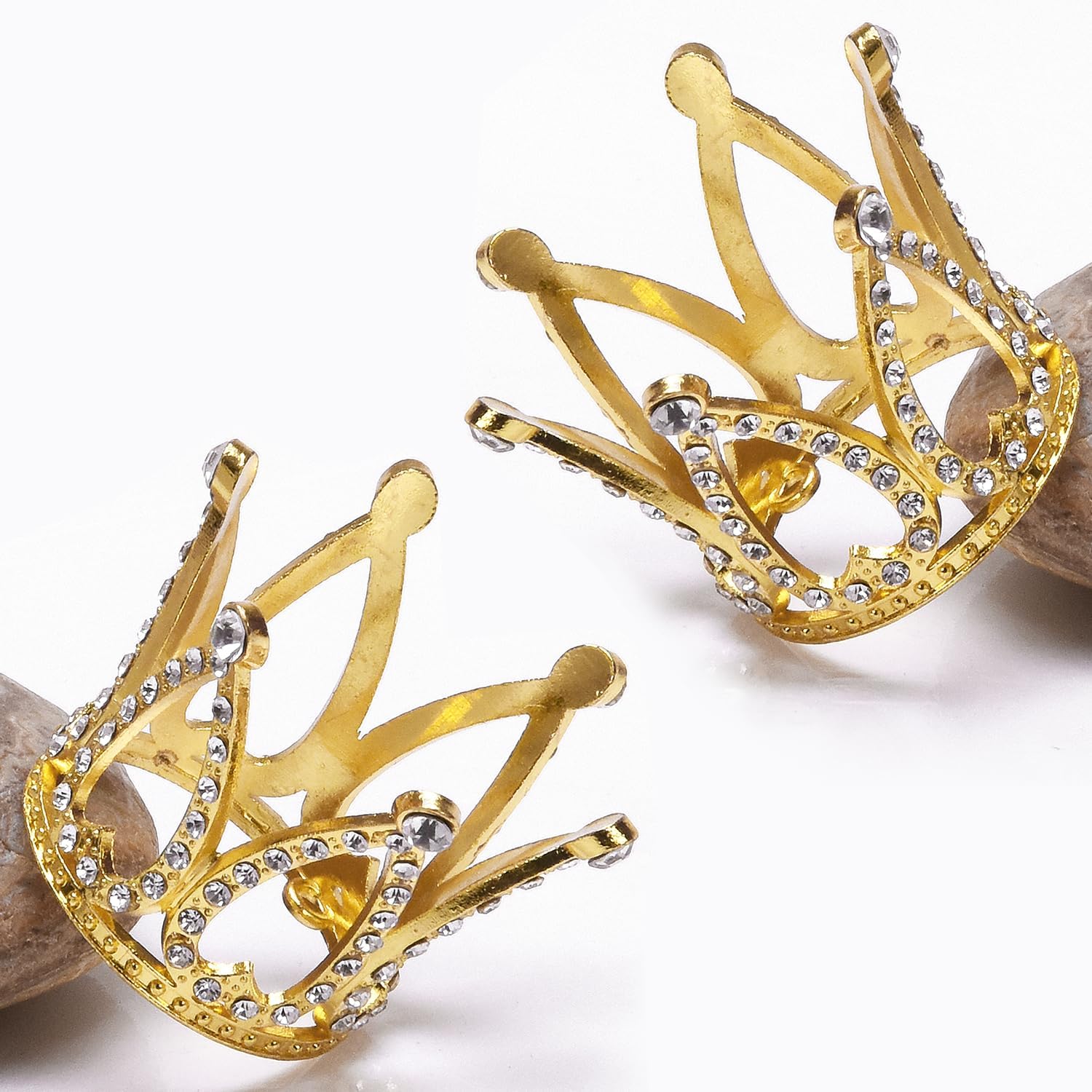 2Pcs Mini Infant Crown Baby Princess Tiara Cake Topper Crystal Rhinestone Small Gold Cupcake Crown for Newborn Photo Prop Royal Prince Themed Birthday Wedding Christmas Party Decorations