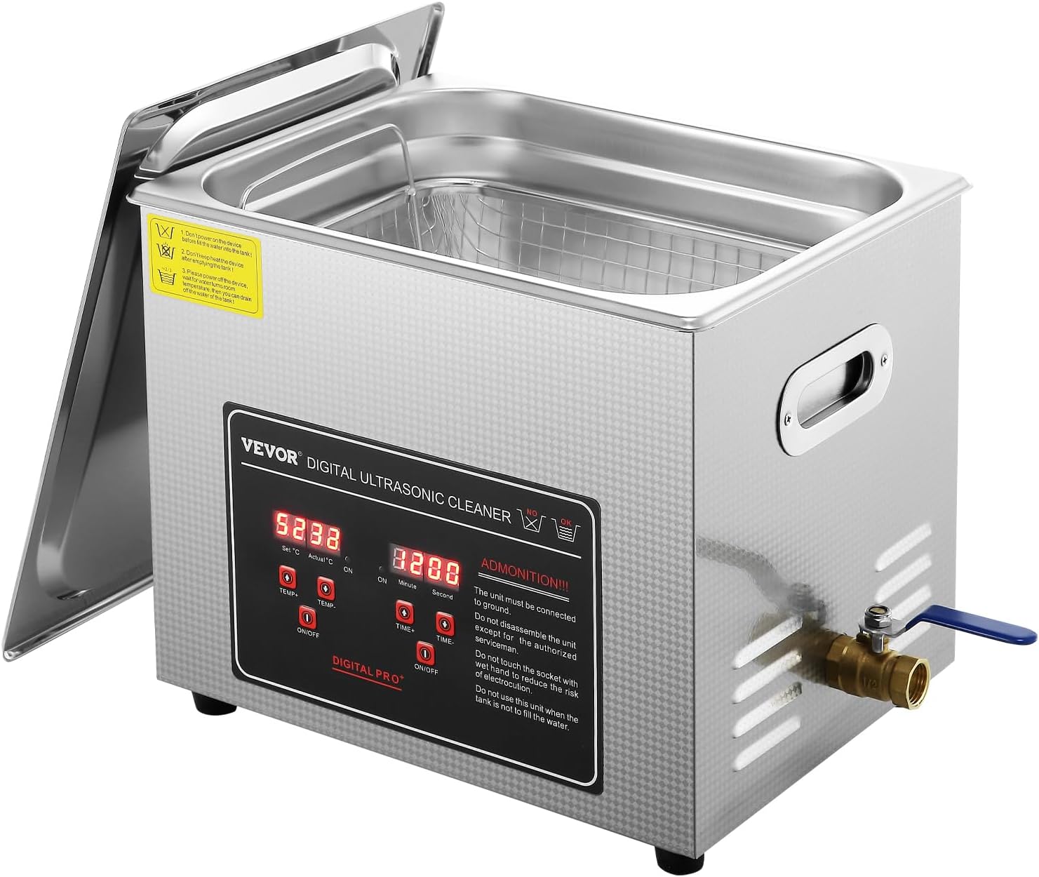 VEVOR Ultrasonic Cleaning with Digital Timer & Heater, Professional Ultra Sonic Jewelry Cleaner, Stainless Steel Heated Cleaning Machine for Glasses Watch Rings Small Parts Circuit Board (10L)