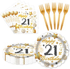 60 Pcs 21st Birthday Decorations White gold Paper Plates and Napkins Forks Party Tableware for Men Women Birthday Party Decorations,Serve 20