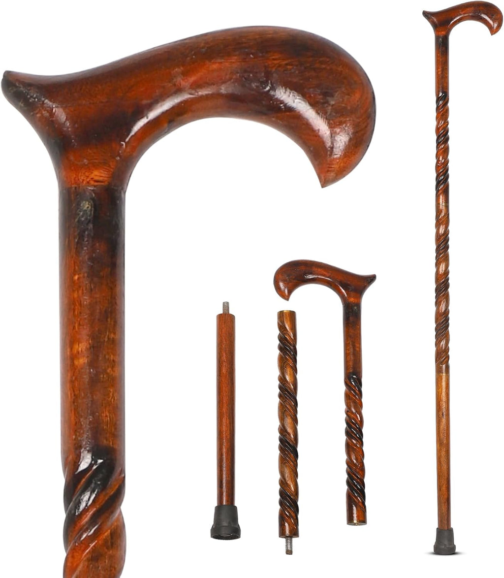 KSJONE Wood Cane 36 Inches Natural Classic Wood Walking Stick Fancy Canes Ergonomic Wood Cane for Seniors (Elegant Derby Handle)