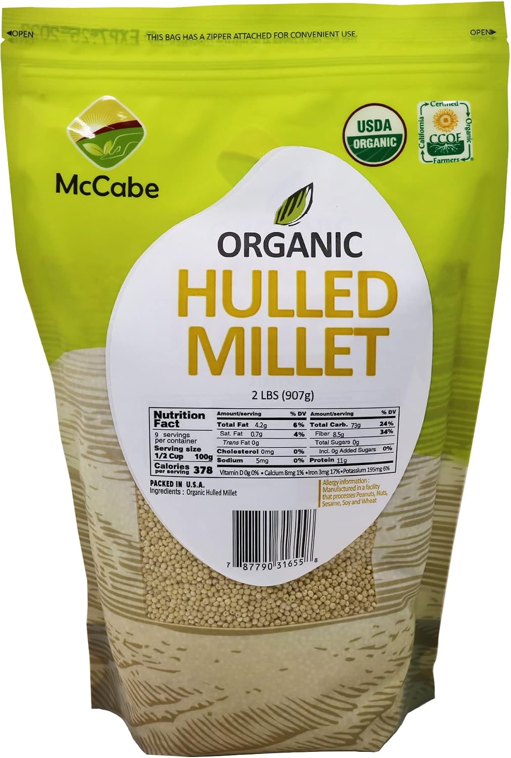 McCabe Organic Hulled Millet - Millet Organic | Rich with Fiber & Minerals | USDA and CCOF Certified | Packed in USA | 2Lbs