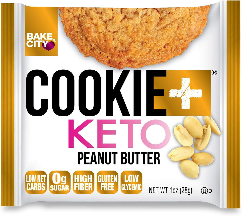 Bake City Cookie Plus Keto | 1oz Peanut Butter Cookies (12 pack), Gluten Free, 0g Sugar, Only 1.5g Net Carbs, Good Fats, 5g Protein, Kosher, No Artificial Flavors