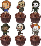 36Pcs Horror Movie Cupcake Toppers, Classic Horror Movie Character Cupcake Picks for Scary Movies Theme Birthday, Halloween Birthday Party Supplies Cake Decorations