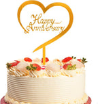 Anniversary Cake Topper, Gold Anniversary Cake Decoration Acrylic Cakes Party Toppers Glitter Mirror Cakes Decorations Sign with Clear Case for Men Women Wedding Anniversaries Decor