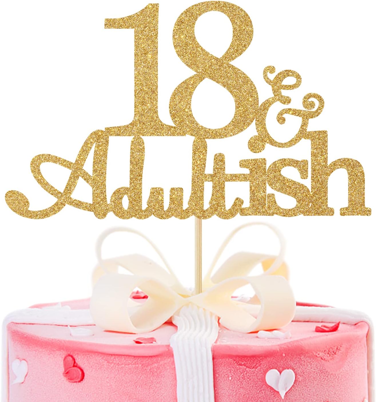 Gold Glitter 18 and Adultish Cake Topper for Eighteen Birthday Party, Time To Adult Cake Decorations, 18th Birthday Party Decorations for Girls Boys