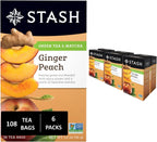 Stash Tea Ginger Peach Green Tea - Caffeinated, Non-GMO Project Verified Premium Tea with No Artificial Ingredients, 18 Count (Pack of 6) - 108 Bags Total