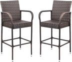 Homall Patio Bar Stools Wicker Barstools Indoor Outdoor Bar Stool Patio Furniture with Footrest and Armrest for Garden Pool Lawn Backyard Set of 2 (Brown)