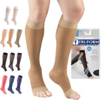Truform Sheer Compression Stockings, 15-20 mmHg, Women's Knee High Length, Open Toe, 20 Denier, Beige, Medium
