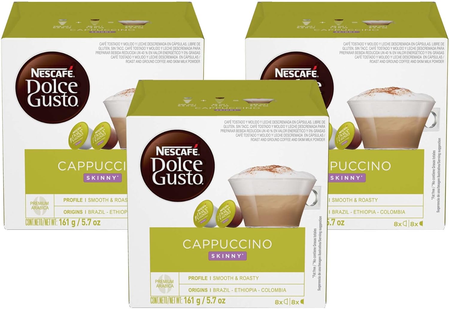 Nescafe Dolce Gusto Pods, Skinny Cappuccino, 16 capsules, Pack of 3