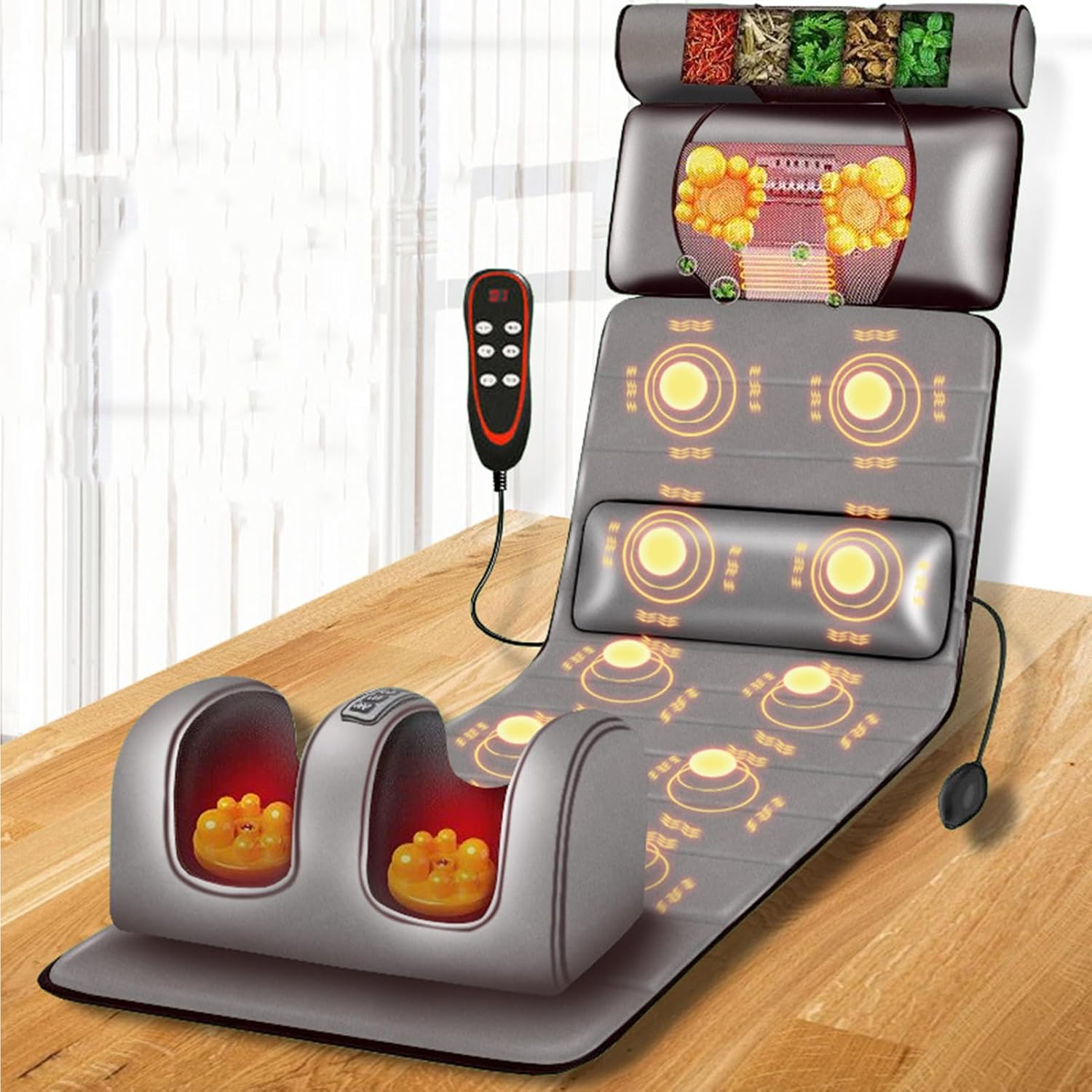 Full Body Massage Mat with Heat 10 Vibrating Nodes & Adjustable Pillows, Heating Pads, Neck & Back Massager for Muscle Relaxation