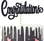 Congratulations Cake Topper, Congrats Grad Graduate, 2026 Graduation/Wedding/Birthday/Anniversary/Retirement Celebration Party Decorations Supplies, Black Glitter