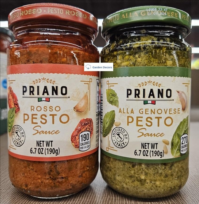 Generic Priano Rosso Pesto and Alla Genovese Pesto Sauce 6.7oz 190g (Two Bottles)
