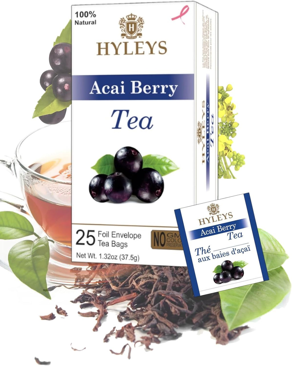 Hyleys Acai Berry Senna Green Tea - Natural Gentle Laxative for Constipation Relief - 25 Tea Bags