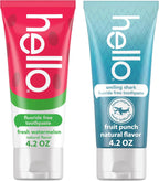 Hello Smiling Shark and Fresh Watermelon Fluoride Free Kids Toothpaste Pack, Includes 4.2 oz Smiling Shark Kids and 4.2 oz Fresh Watermelon Toothpaste