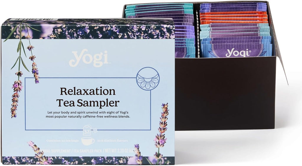 Yogi Relaxation Sampler Box (32 Tea Bags) - 8 Favorite Herbal Teas for Stress Relief & Sleep - Organic & Caffeine Free