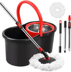 Spin Mop and Bucket, Mop and Bucket with Wringer Set for Home, 360 Spinning Mop Bucket Floor Cleaning Tool with One Microfiber Mop Replacement Head Refills,50" Extended Handle for Floor Cleaning Home