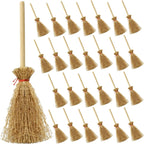 TIHOOD 30PCS Miniature Artificial Mini Straw Brooms with Red Ropes Halloween Straw Craft Decoration Witches Accessory for Costume Cosplay Party