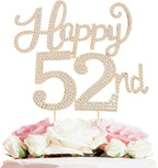 Happy 52nd Birthday Decorations,52nd Birthday Gold Rhinestone Cake Topper - Cheers to 52 Years Old Bday Party Metal Sparkly Cake Centerpieces Sign.