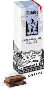 Milkboy Swiss Chocolates - Premium Swiss Alpine Milk Chocolate Extra Creamy Milk Chocolate Snack Bar Size 1.4 oz - GMO Free (10 Pack)