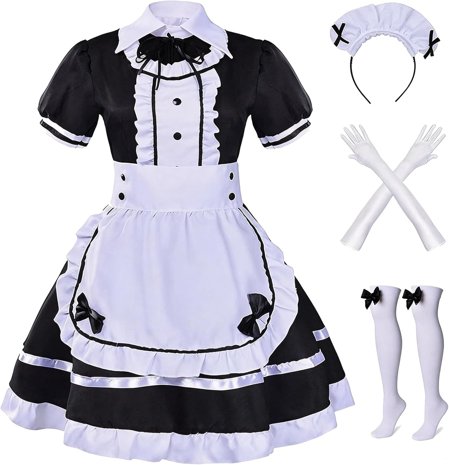 Anime Maid Cosplay Dress Set for Women Cute Waitress Outfit with Accessories for Masquerade and Theme Parties