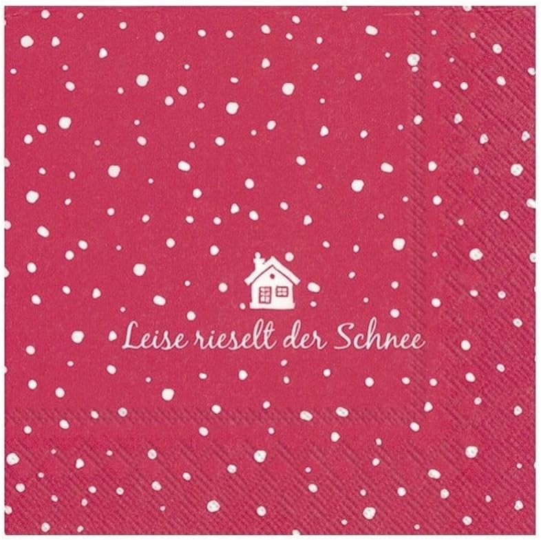 IHR 20 Luxury Christmas Paper Luncheon Napkins- Leise Rieselt Der Schnee (Red)
