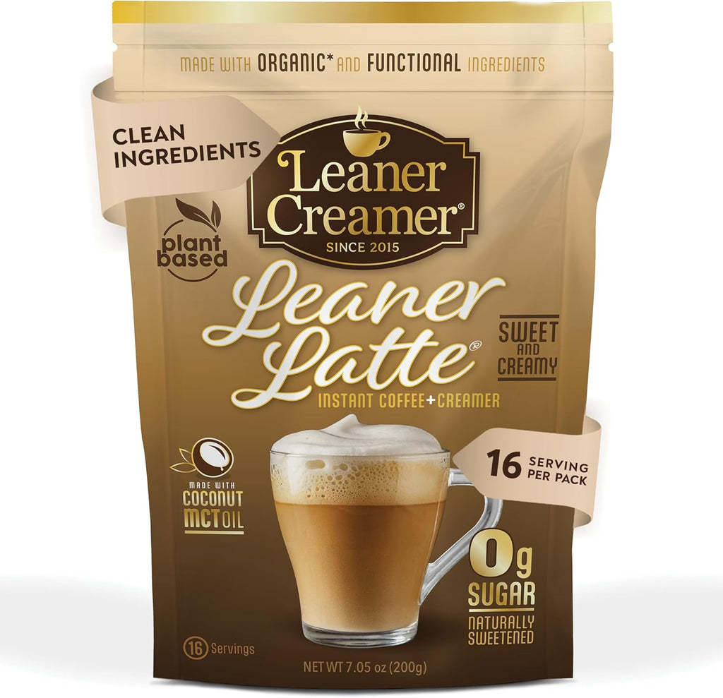 Leaner Latte Instant Coffee + Creamer Mix | 0g Sugar, Keto, Low Carb | Metabolic- Friendly, Naturally Sweetened | Plant-Based, Dairy-Free | MCT Oil & L-Theanine for Calm FocusV