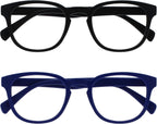 OPULIZE POP Reading Glasses for Women Men,Scratch Resistant Round Matt Frame with Spring Hinges, Black, Blue +1.50 (Pack of 2)