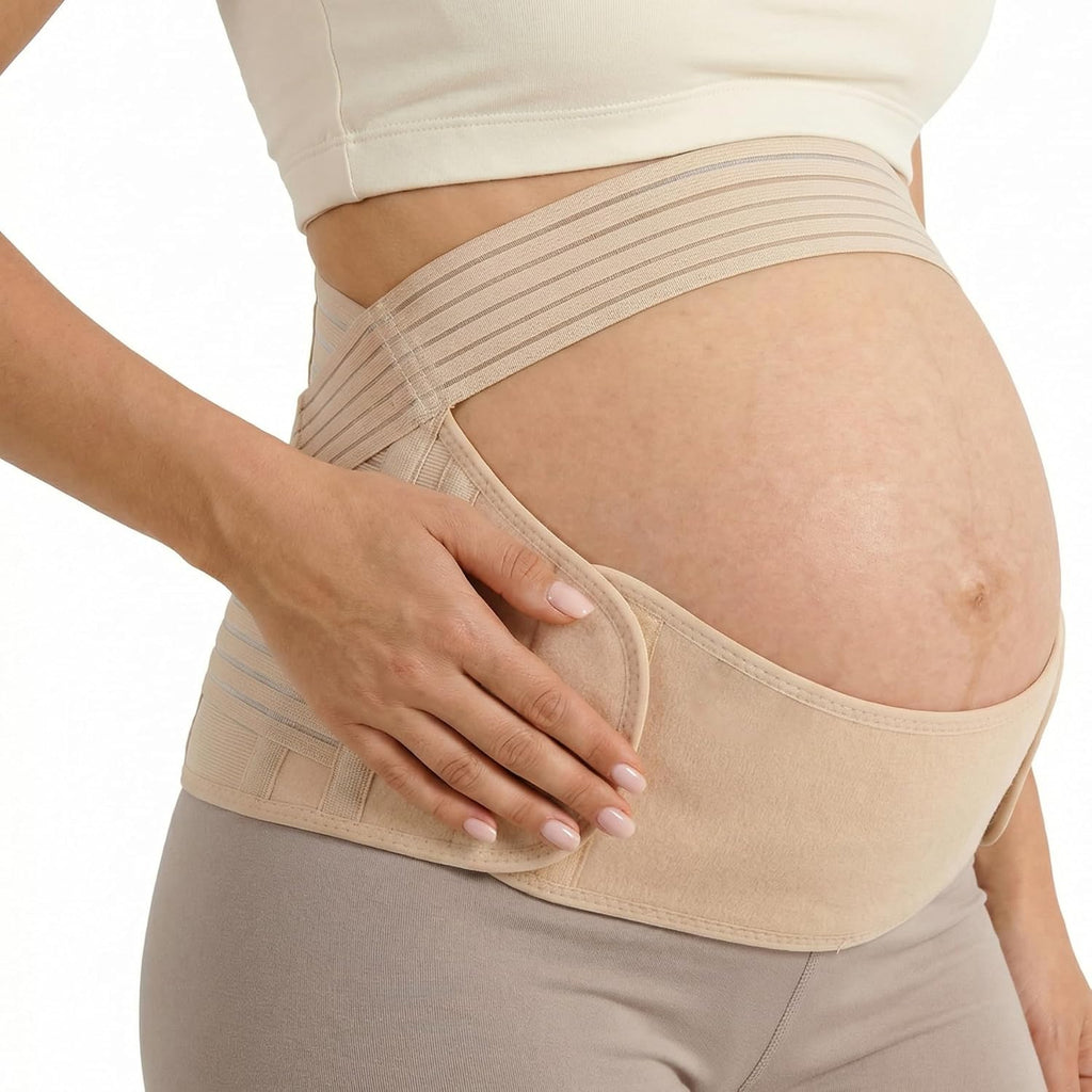 leeveel Maternity Belly Band for Pregnancy - 3 in 1 Pregnancy Support Belt for Back, Pelvic & Hip Support - Adjustable Abdominal Binder & Prenatal Cradle - Pregnancy Must Haves (Beige, XX-Large)