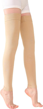 TOFLY® Medical Thigh High Compression Socks Footless for Women & Men, Opaque Support Hose, 15-20mmHg Graduated Compression Stockings with Silicone Band for Varicose Veins, Edema, DVT, 1 Pair Beige L