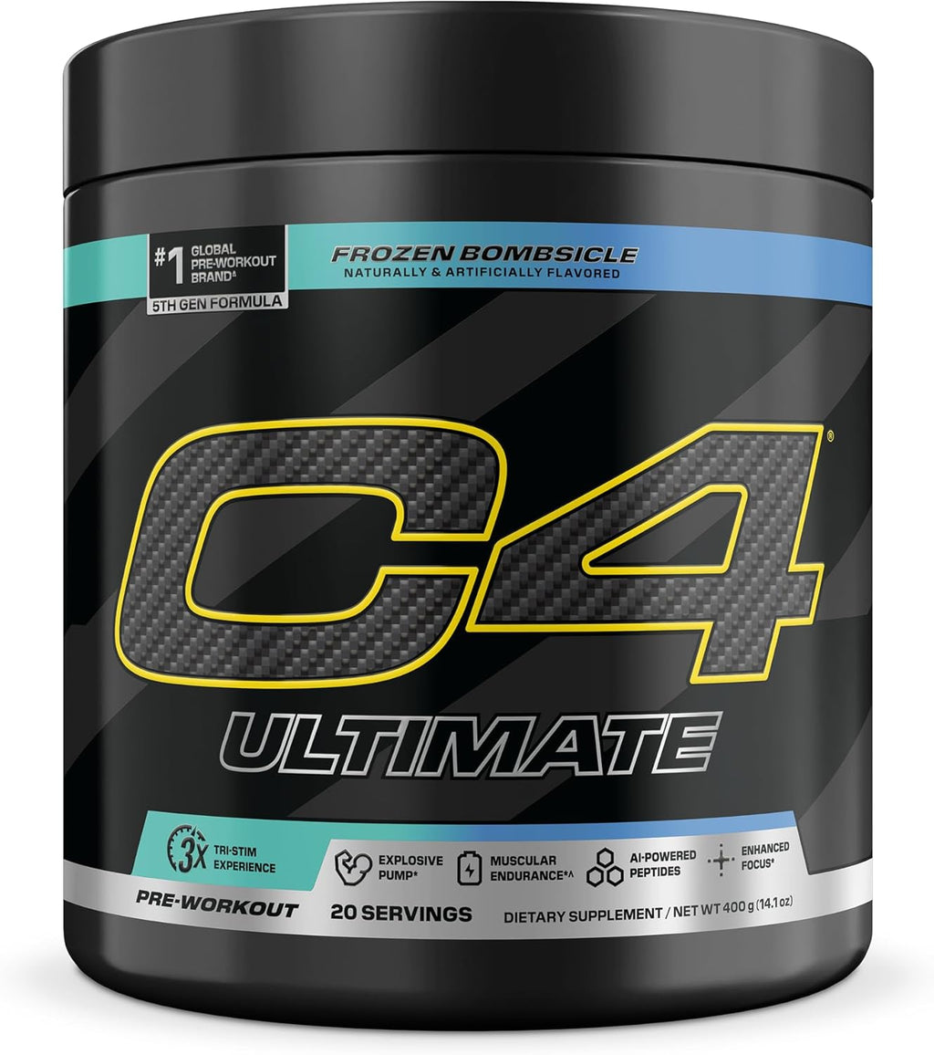 C4 Ultimate Pre Workout Powder - Sugar Free Preworkout Energy Supplement for Men & Women - 300mg Caffeine + TeaCrine + Dynamine + Creatine - Frozen Bombsicle, 20 Servings