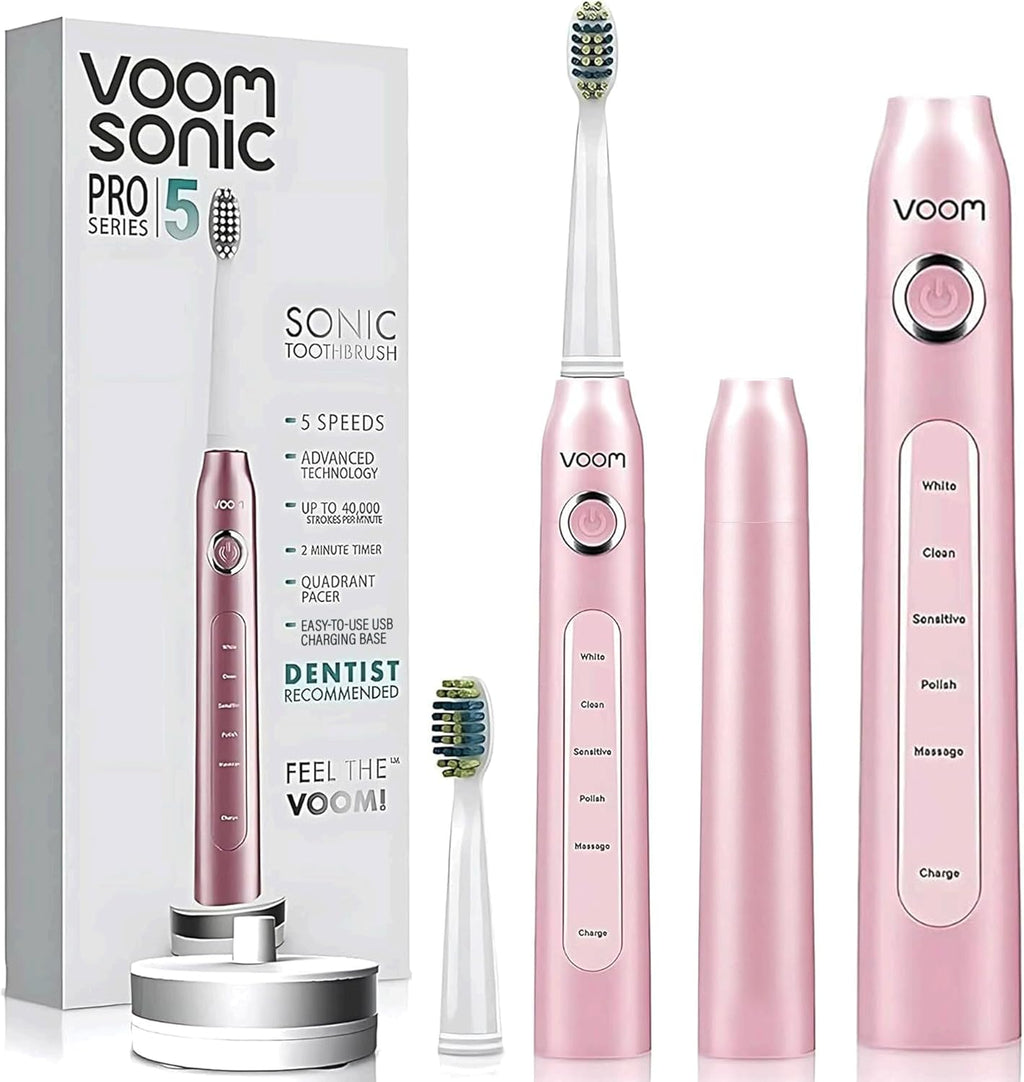 Voom Sonic Pro 5 Electric Toothbrush for Adults - Ultrasonic Electric Toothbrushes with Replacment Brush Head, Dentist Recommended Power Sonic Toothbrush with 5 Modes