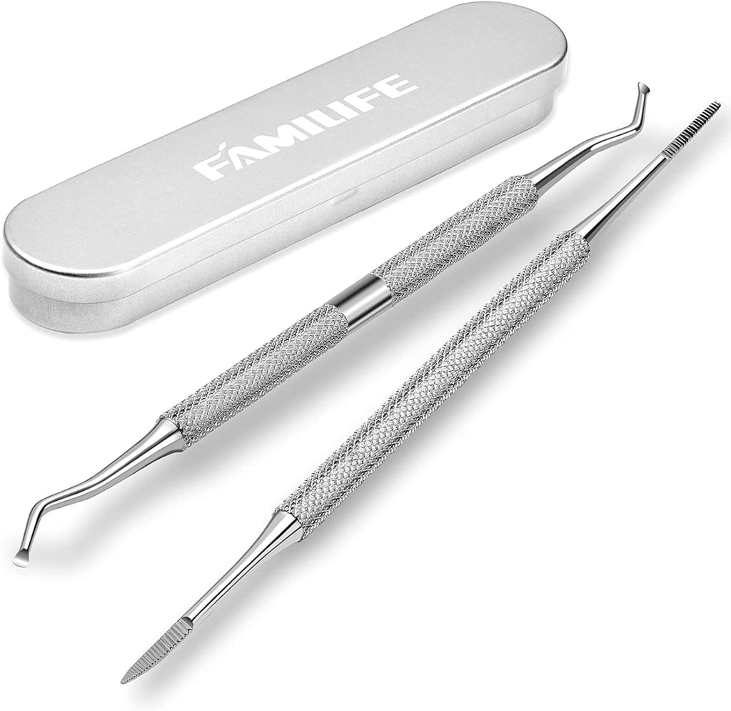 FAMILIFE Ingrown Toenail File and Lifter, 2 pcs Ingrown Toenail Tool Double Sided with Storage Case Professional Corrector 100% Stainless Steel Removal Pedicure Kit, Ideal for Home, Travel, Salon Use