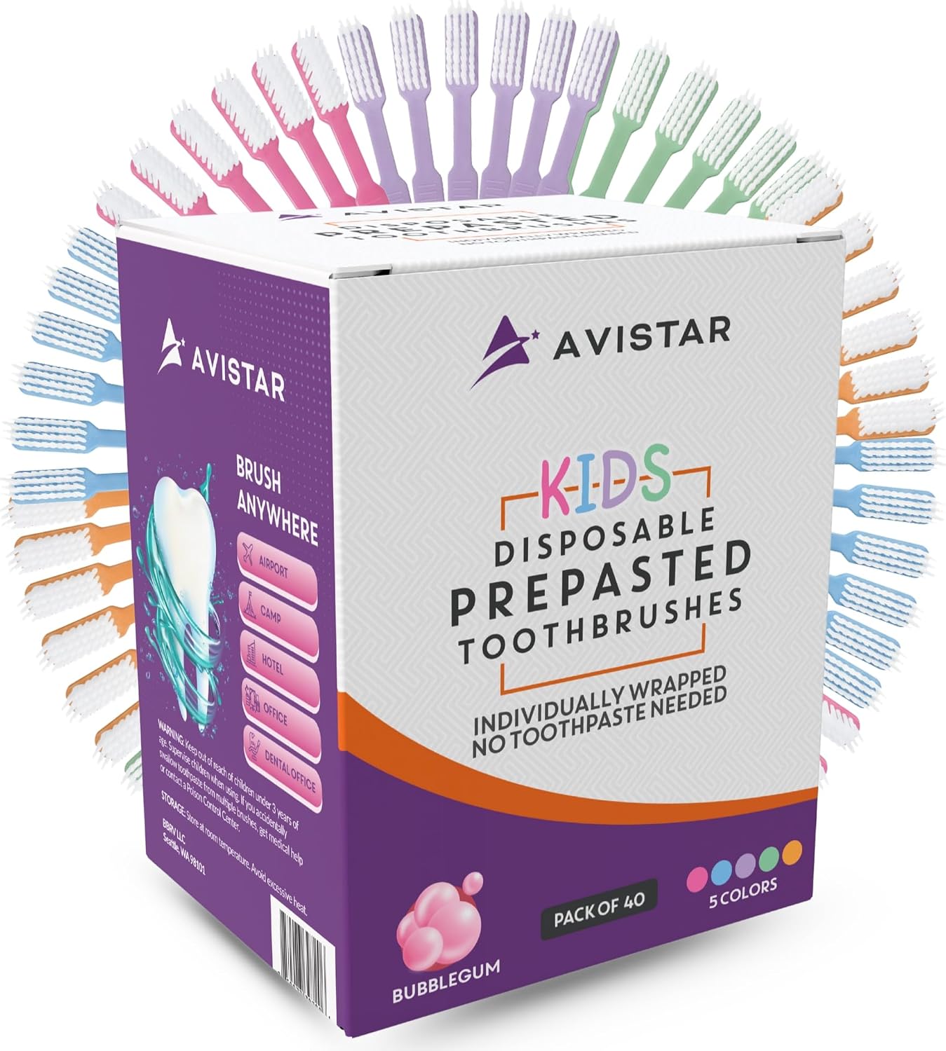 Kids 40 Prepasted Disposable Toothbrushes Individually Wrapped - Single Use Pre Pasted Disposable Toothbrushes with Toothpaste Built in - Waterless Toothbrush for Travel, Guests, Hotel, & Camping