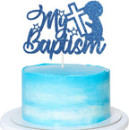 Blue Glitter My Baptism Cake Topper - for Baby Shower/God Bless/First Communion/Baby's Baptism Party Decorations