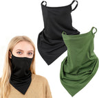 2 Pcs Neck Gaiter with Ear Loops Face Mask Elastic Balaclavas Non Slip Neck Covers Bandana Scarf Mask with Ear Loops Sun Protection Outdoors Cloth Face Masks for Women Men (Black, Green)