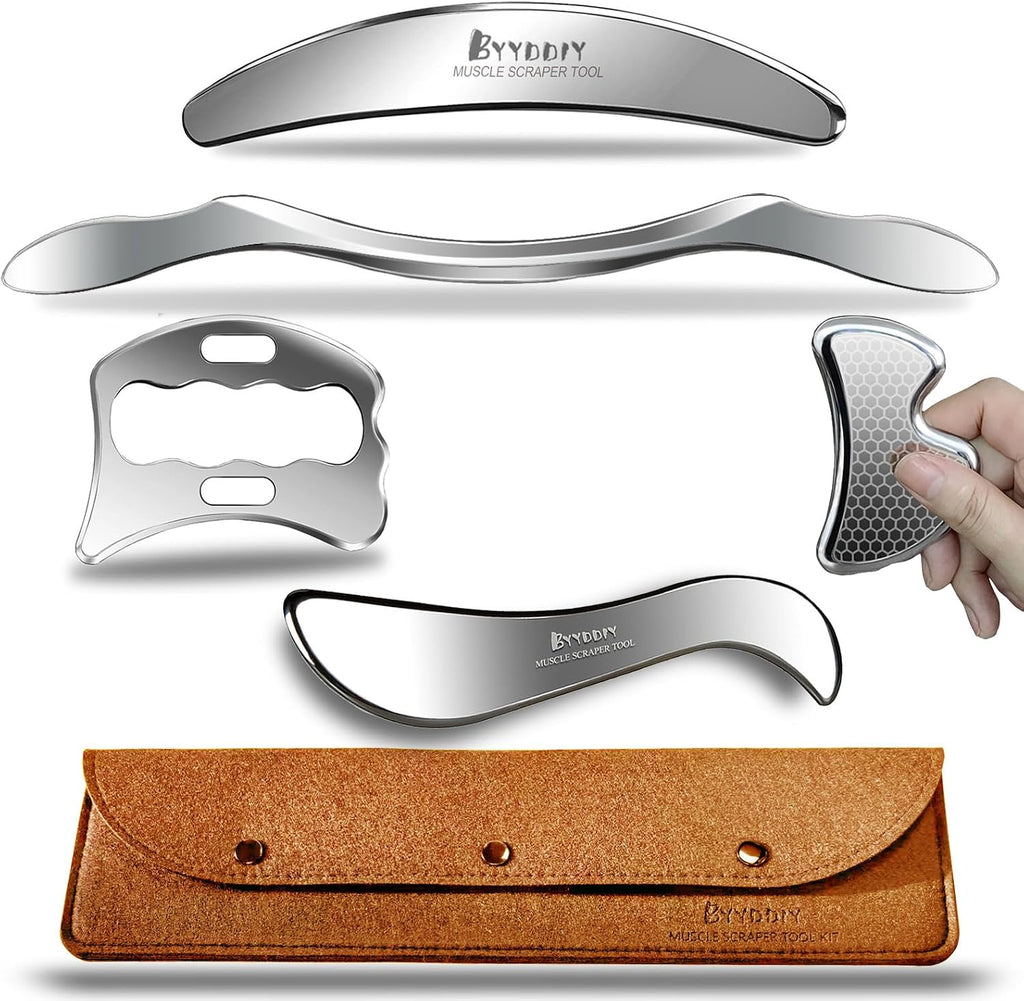BYYDDIY 5 in 1 Stainless Steel Gua Sha Muscle Scraper Tools Kit, Scraping Massage Tool for Physical Therapy (L-SBCD2)