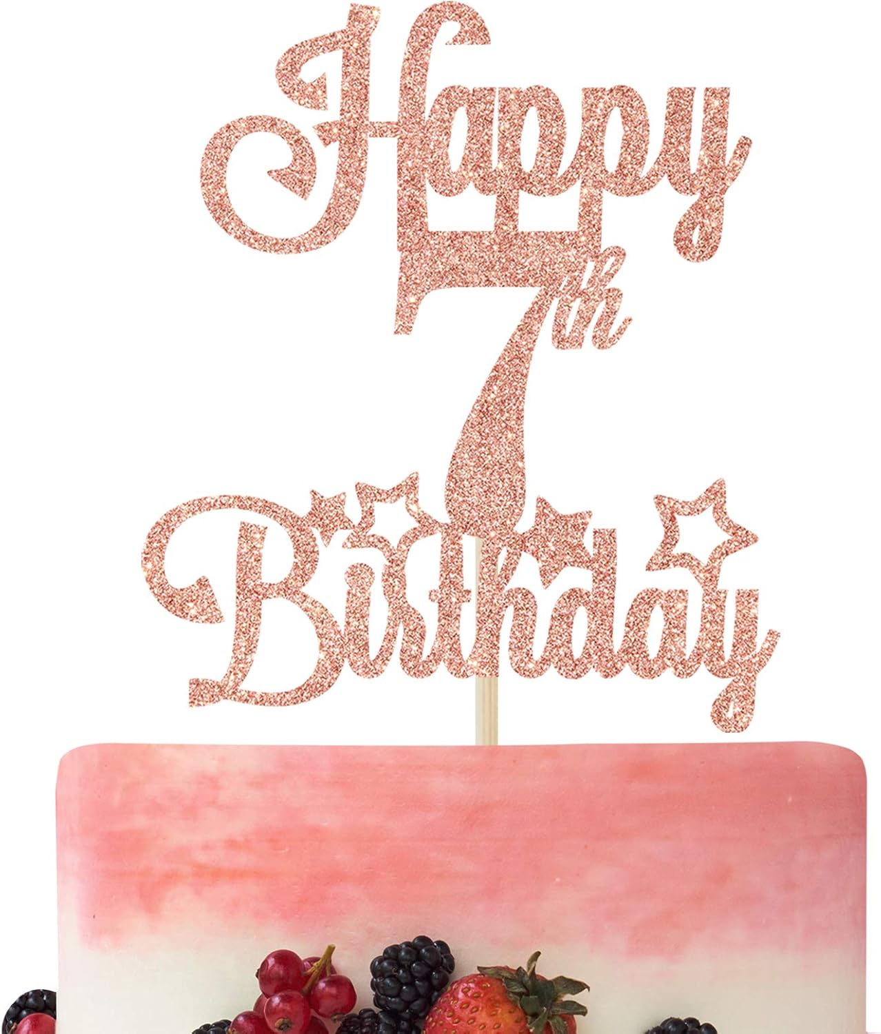 Happy 7th Birthday Cake Topper, Cheers to 7 Years, Hello 7, 7th Birthday Anniversary Party Decorations Rose Gold Glitter.