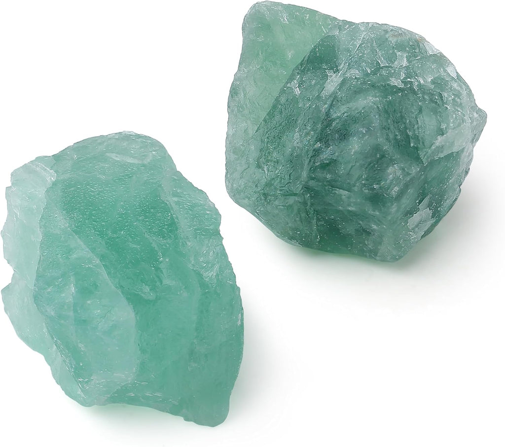 QINJIEJIE 2PCS Green Fluorite 1.8-2.2'' Natural Rough Crystal Rocks Bulk Large Crystal Stones for Tumbling Cabbing Polishing Fountain Rocks DIY Decoration Handmade Gifts