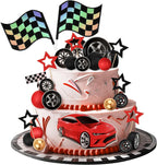27 Pcs Racing Cake Toppers Race Car Wheel Birthday Cake Decorations Red Racing Car Theme Cupcake Decorations for Men Boys Kids Birthday Party Supplies