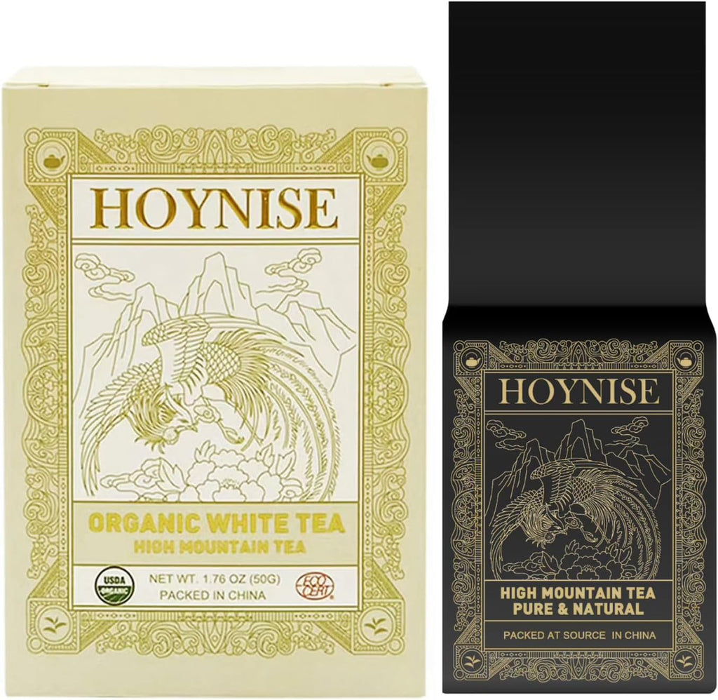 HOYNISE - Organic White Tea Loose Leaf - Moonlight White Tea - Naturally Smooth Flavor - High Elevation Grown - Rich in Antioxidants, 25 Cups/1.76oz