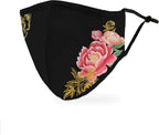 WEDDINGSTAR 3-Ply Adult Washable Cloth Face Mask Reusable and Adjustable with Filter Pocket - Black Modern Floral