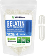 XPRS Nutra Size 4 Empty Capsules - 100 Count Small Clear Empty Gelatin Capsules - Pills DIY Capsule Filling - Fillable Pure Bovine Pill Gel Caps for Do-It-Yourself Supplements