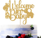 Gold Glitter Welcome Baby Cake Topper, Baby's Birthday Party Decorations, Jungle Wild Animal Themed