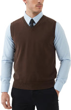 Kallspin Men's Pure Cotton Sweater Vest V Neck Regular Fit Knit Sleeveless Pullover Sweater