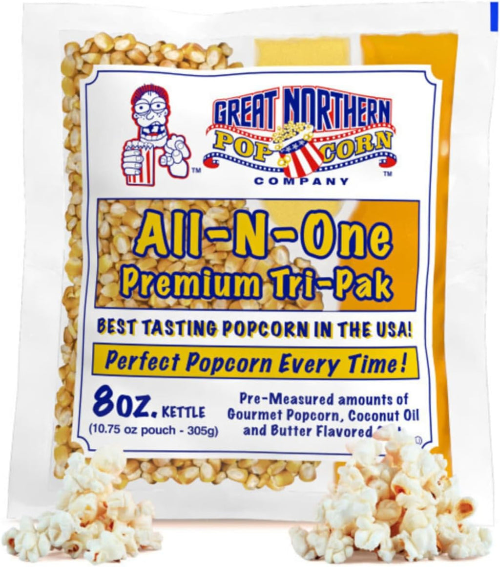 8oz Popcorn Machine Popcorn Packets - All-in-One Movie Theater Style Popcorn Kernels, Salt, and Oil Packs by Great Northern Popcorn (24 Case)