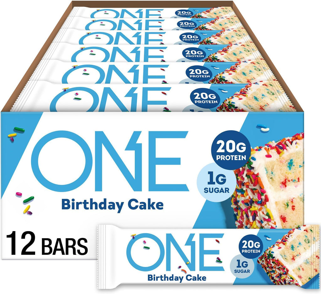 ONE Protein Bars, Birthday Cake, Gluten Free with 20g Protein and 1g Sugar, Pantry Staples, 2.12 oz (12 Count)