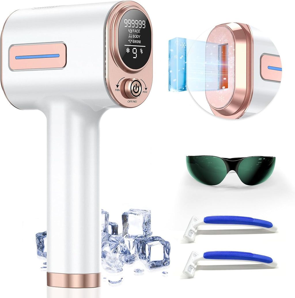 Laser Hair Removal, IPL Hair Removal Device System with 9 Intensity Levels for Legs, Ice Cooling Laser Hair Removal Device with 2 Flash Modes for Women Men, Bikini Area, Face & Underarms
