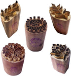 Royal Kraft Floral Brass Wooden Printing Stamps (Set of 5) - DIY Fabric, Clay, Pottery Blocks BHtag0005