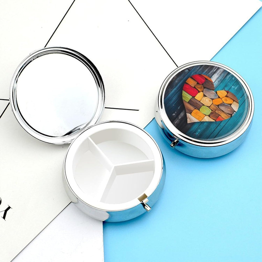 Pill Box Pill Case for Woman Weekly Pill Organizer with 3 Compartments Wooden Wall Center Small Pillbox Pill Container Portable Vitamin Holder Boxes for Travel Medicine Organizer